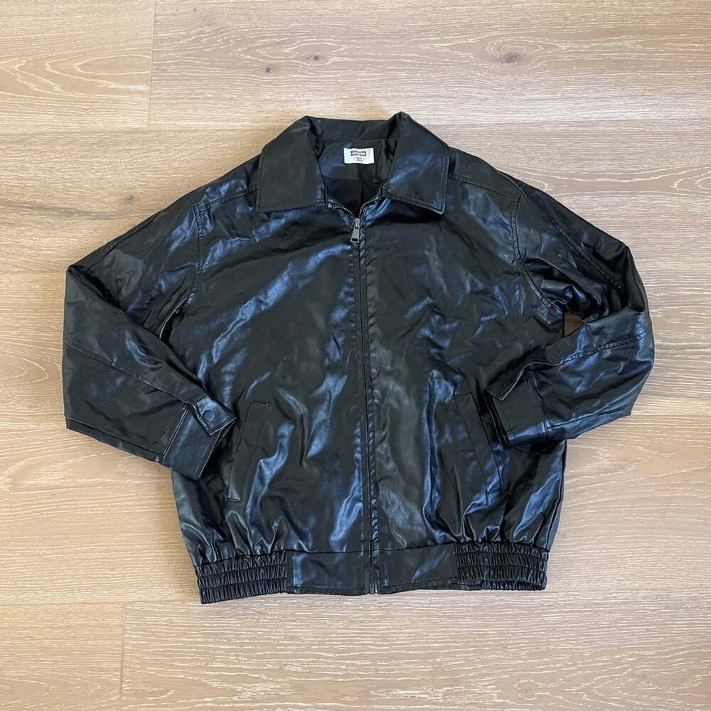 Beginning Boutique Bomber Jacket Faux Leather Abbi Size US 4 Black